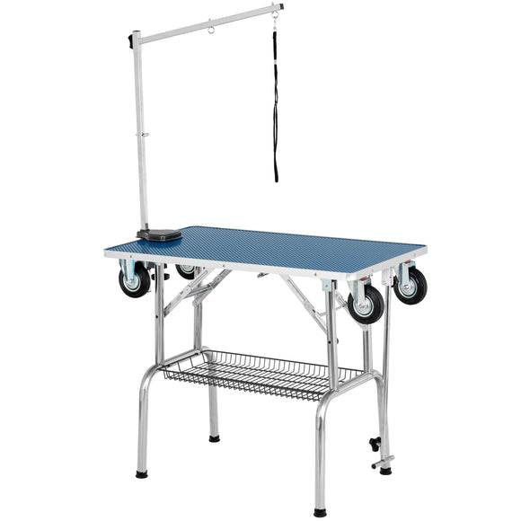 Blovi Trimming Table – Black 95x55cm Tabletop with Wheels, Extension Arm and Storage Basket