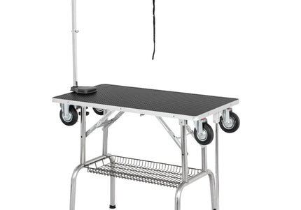 Blovi Trimming Table – Black 95x55cm Tabletop with Wheels, Extension Arm and Storage Basket