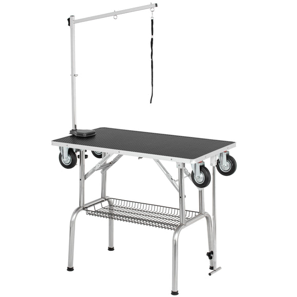 Blovi Trimming Table – Black 95x55cm Tabletop with Wheels, Extension Arm and Storage Basket