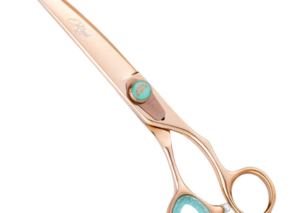Kenchii Rose Offset Curved Scissors – 7" Rose Gold Micro-Bevel Grooming Shears, Ergonomic Design