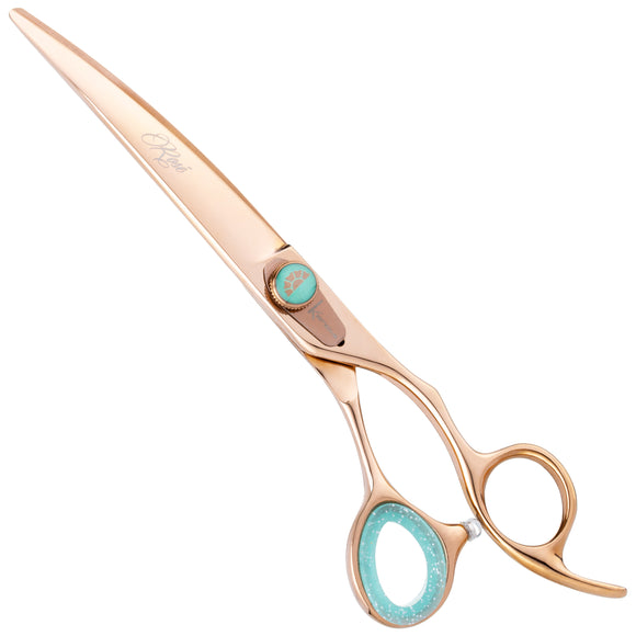 Kenchii Rose Offset Curved Scissors – 7" Rose Gold Micro-Bevel Grooming Shears, Ergonomic Design