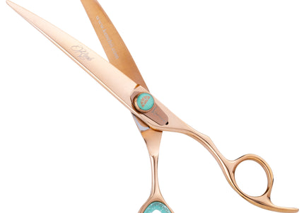 Kenchii Rose Offset Curved Scissors – 7" Rose Gold Micro-Bevel Grooming Shears, Ergonomic Design