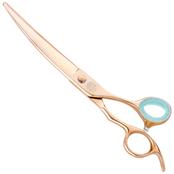 Kenchii Rose Offset Curved Scissors – 7" Rose Gold Micro-Bevel Grooming Shears, Ergonomic Design