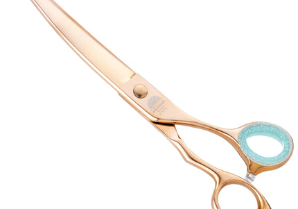 Kenchii Rose Offset Curved Scissors – 7" Rose Gold Micro-Bevel Grooming Shears, Ergonomic Design