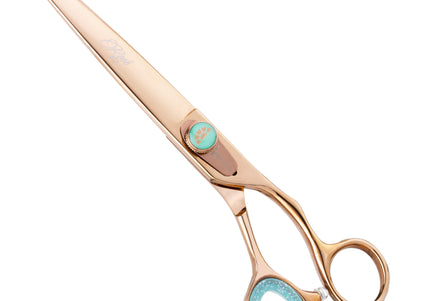 Kenchii Rose Offset Grooming Scissors – 7" Rose Gold Straight Blades with Micro-Sanding Finish