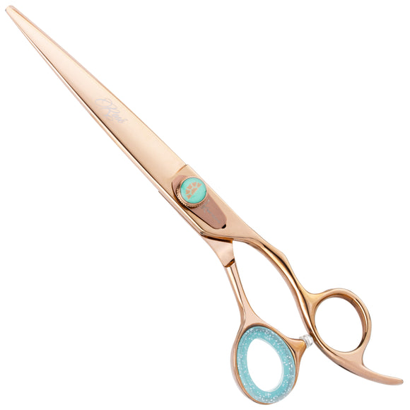 Kenchii Rose Offset Grooming Scissors – 7" Rose Gold Straight Blades with Micro-Sanding Finish