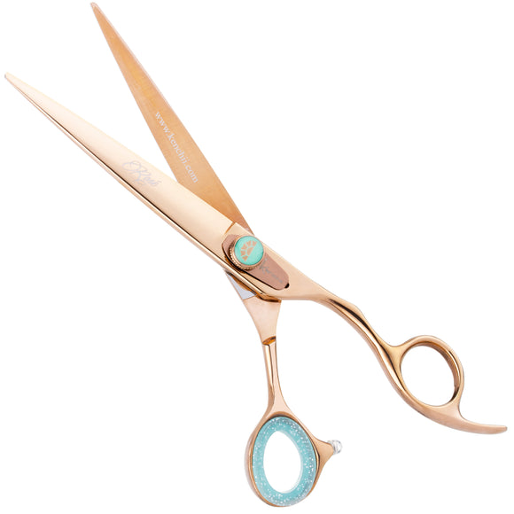 Kenchii Rose Offset Grooming Scissors – 7" Rose Gold Straight Blades with Micro-Sanding Finish