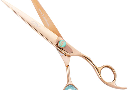 Kenchii Rose Offset Grooming Scissors – 7" Rose Gold Straight Blades with Micro-Sanding Finish