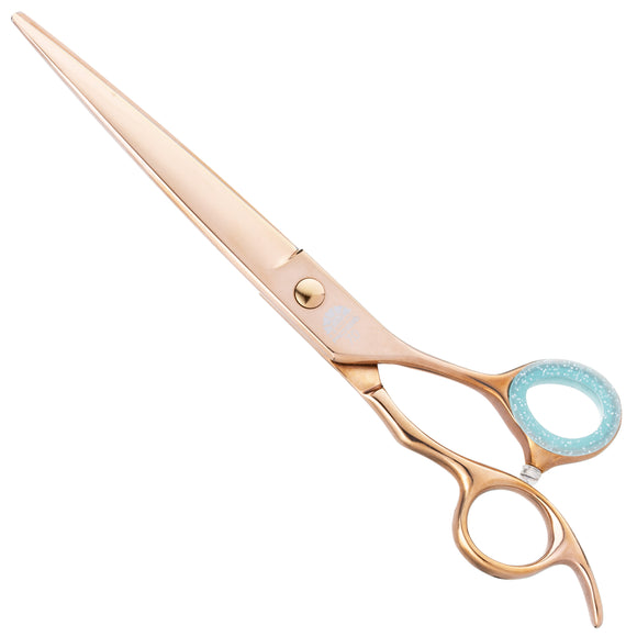 Kenchii Rose Offset Grooming Scissors – 7" Rose Gold Straight Blades with Micro-Sanding Finish