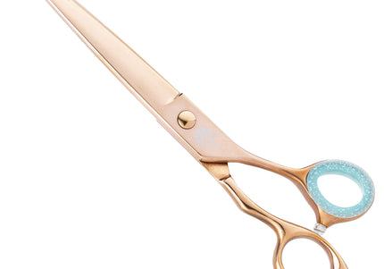 Kenchii Rose Offset Grooming Scissors – 7" Rose Gold Straight Blades with Micro-Sanding Finish