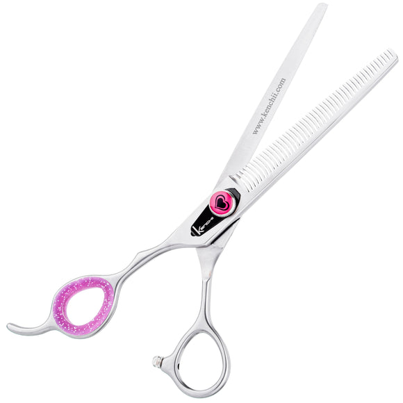 Kenchii Love Left Blenders 7" – Left-Handed Thinning Shears with 46 Micro-Grind Teeth, Ergonomic Design