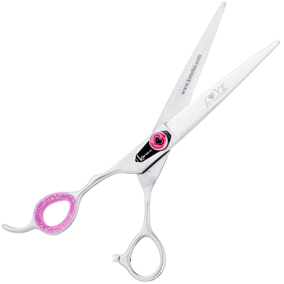 Kenchii Love Lefty Straight Scissors – 7" Professional Left-Handed Grooming Shears with Ergonomic Handle