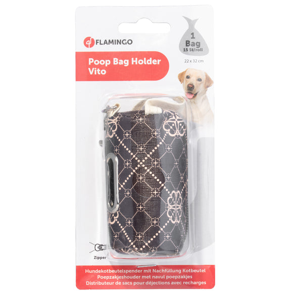 Flamingo Vito Poop Bag Holder Brown – Chic Dispenser with Starter Roll, Stylish and Practical