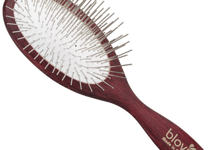 Blovi Red Wood Large Pin Brush – Oval Design with 35mm Metal Pins, Ideal for Long Coats