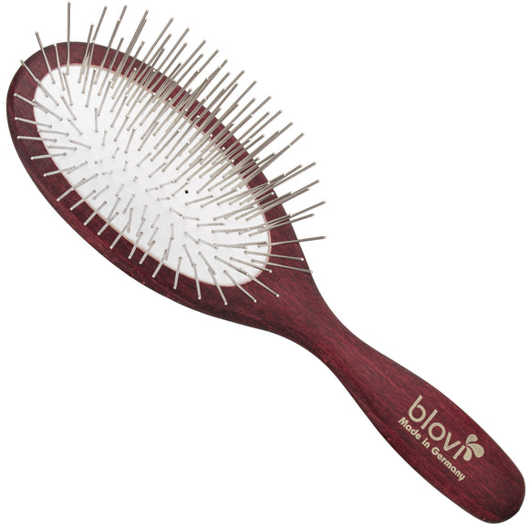 Blovi Red Wood Large Pin Brush – Oval Design with 35mm Metal Pins, Ideal for Long Coats