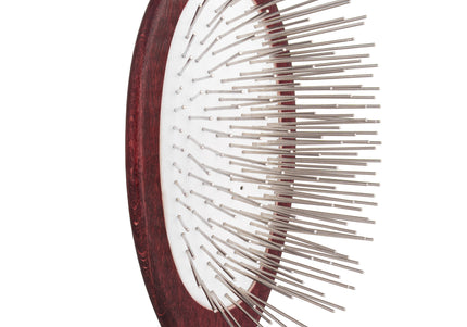Blovi Red Wood Large Pin Brush – Oval Design with 35mm Metal Pins, Ideal for Long Coats