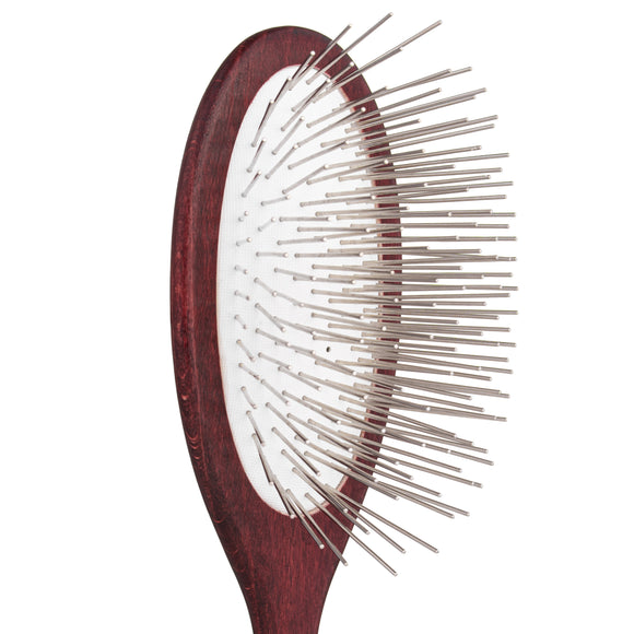 Blovi Red Wood Large Pin Brush – Oval Design with 35mm Metal Pins, Ideal for Long Coats