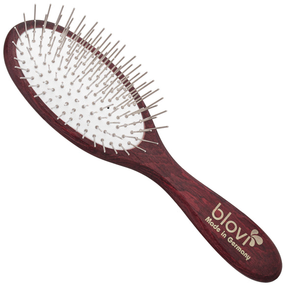 Blovi Red Wood Small Pin Brush – Soft Wooden Grooming Brush with 21mm Metal Pins