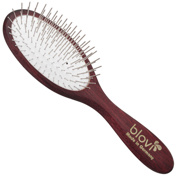Blovi Red Wood Small Pin Brush – Compact Oval Design with Short 20mm Pins for Gentle Grooming