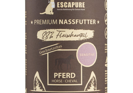 Escapure Geschnetzeltes Pferd Wet Dog Food – 88% Horse Meat with Vegetables, 400g, Hypoallergenic Recipe