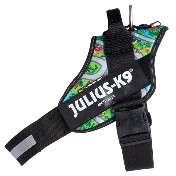 Julius-K9 IDC Powerharness Daycare – Reflective Dog Harness, Colorful Town Pattern, Size 1