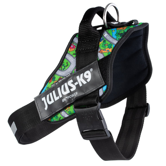 Julius-K9 IDC Powerharness Daycare – Reflective Dog Harness, Colorful Town Pattern, Size 1
