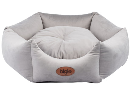 Biglo Velur Love Light Grey Velvet Pet Bed – Elegant Hexagon Shape, Medium Size