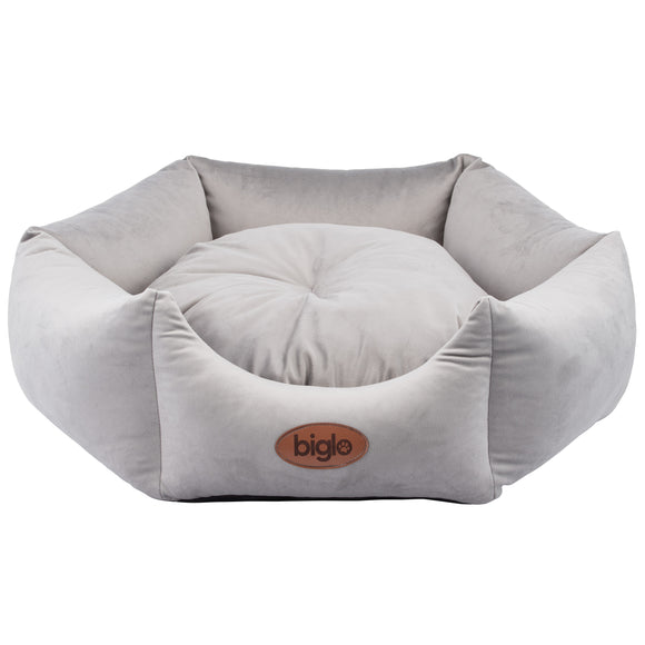 Biglo Velur Love Light Grey Velvet Pet Bed – Elegant Hexagon Shape, Medium Size