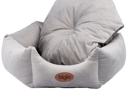 Biglo Velur Love Light Grey Velvet Pet Bed – Elegant Hexagon Shape, Medium Size