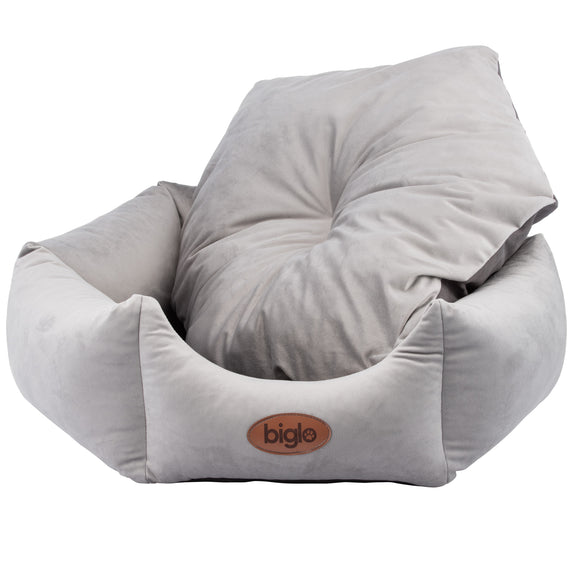 Biglo Velur Love Light Grey Velvet Pet Bed – Elegant Hexagon Shape, Medium Size