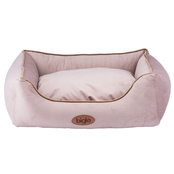 Biglo Velur Love Pink Velvet Pet Bed – Elegant Rectangular Design, Medium, Dirty Pink
