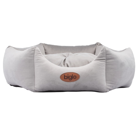 Biglo Velur Love Light Grey Velvet Pet Bed – Elegant Hexagon Shape, Medium Size