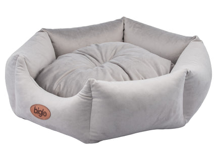 Biglo Velur Love Light Grey Velvet Pet Bed – Elegant Hexagon Shape, Medium Size