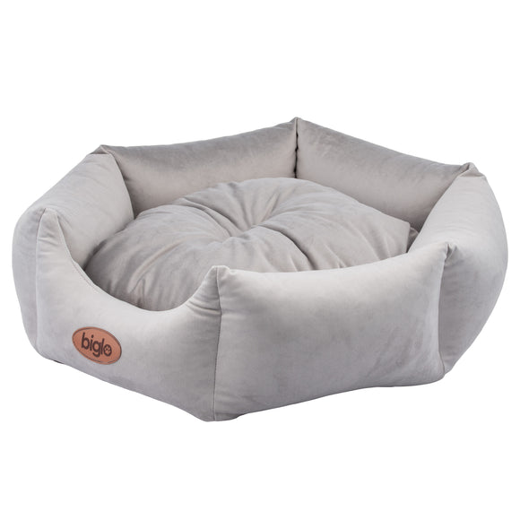 Biglo Velur Love Light Grey Velvet Pet Bed – Elegant Hexagon Shape, Medium Size