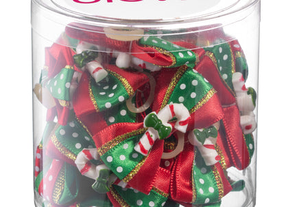 Blovi Christmas Grooming Bows Cane & Ruby – Festive Decorative Set with Crystal Accents, 25 Pack