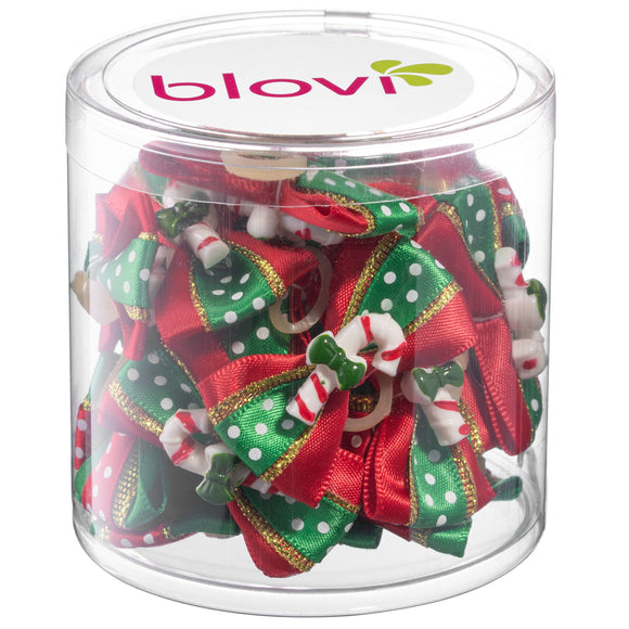 Blovi Christmas Grooming Bows Cane & Ruby – Festive Decorative Set with Crystal Accents, 25 Pack