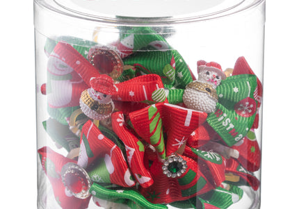 Blovi Christmas Grooming Bows – Mixed Festive Patterns on Elastic, 25 Piece Set