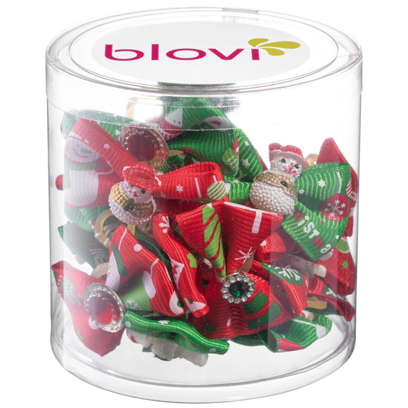 Blovi Christmas Grooming Bows – Mixed Festive Patterns on Elastic, 25 Piece Set