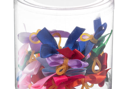 Blovi Simple Satin Grooming Bows – Colorful Narrow Design, 25 Pack with Elastic Bands