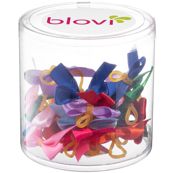 Blovi Simple Satin Grooming Bows – Colorful Narrow Design, 25 Pack with Elastic Bands