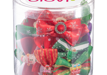 Blovi Christmas Grooming Bows Set – Mixed Festive Patterns, 25 Piece Decorative Pack