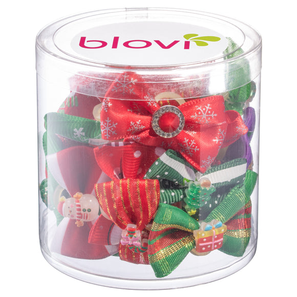Blovi Christmas Grooming Bows Set – Mixed Festive Patterns, 25 Piece Decorative Pack