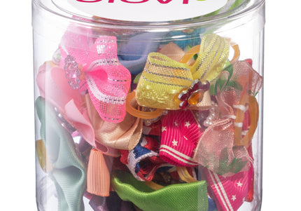 Blovi Happy Grooming Bows – Colorful Elastic Set with Mixed Patterns and Stones, 25 Pack
