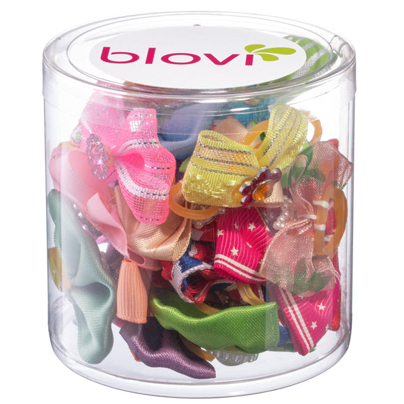 Blovi Happy Grooming Bows – Colorful Elastic Set with Mixed Patterns and Stones, 25 Pack