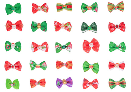 Blovi Christmas Grooming Bows Set – Mixed Festive Patterns, 25 Piece Decorative Pack