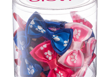 Blovi Paws Double Grooming Bows – Colorful Elastic Set with Paw Print Design, 25 Pack