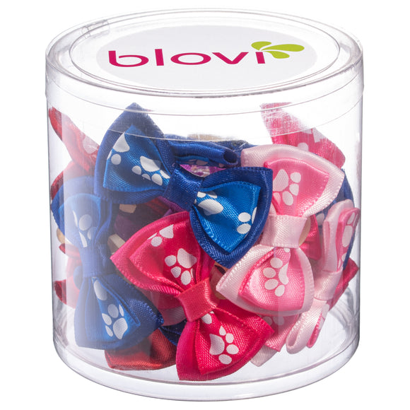 Blovi Paws Double Grooming Bows – Colorful Elastic Set with Paw Print Design, 25 Pack