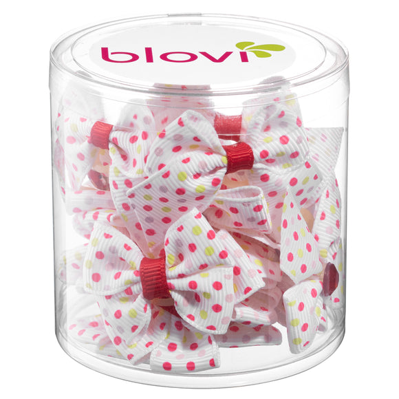 Blovi Polka Dot Grooming Bows – White Elastic Set, 25 Pieces, Decorative and Secure