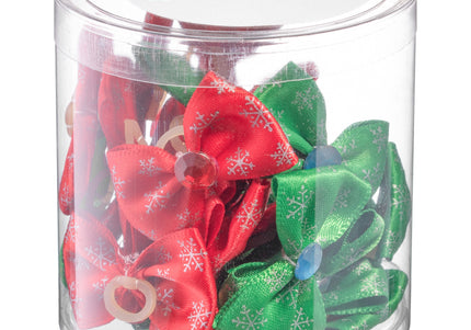 Blovi Christmas Grooming Bows – Red and Green Snowflake Pattern, 25 Pack Festive Set