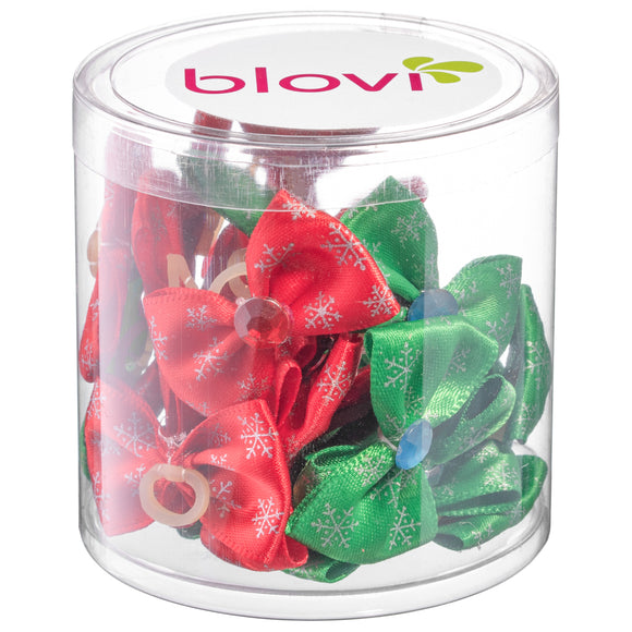 Blovi Christmas Grooming Bows – Red and Green Snowflake Pattern, 25 Pack Festive Set